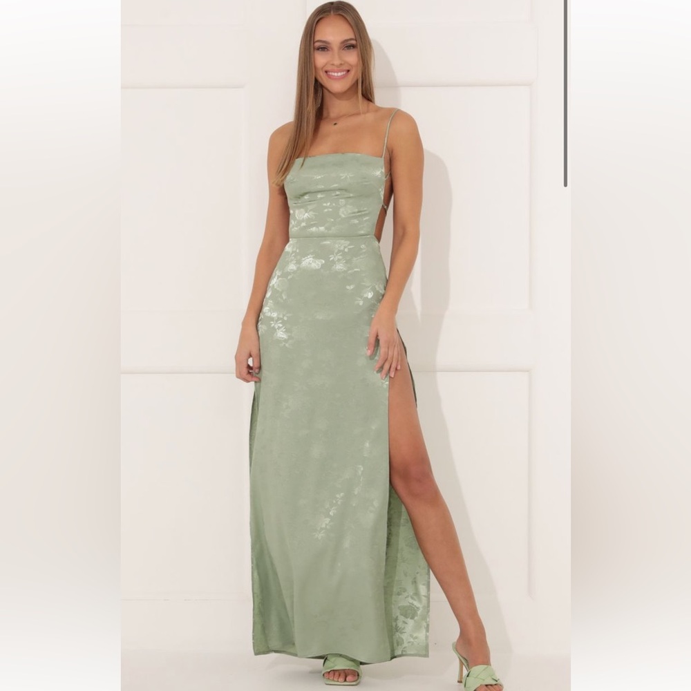 Lucy In the Sky Aviana Satin Floral Maxi in Green